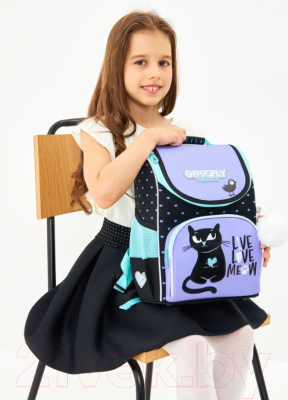 Школьный рюкзак Grizzly RAm-384-1 (черный/лавандовый)