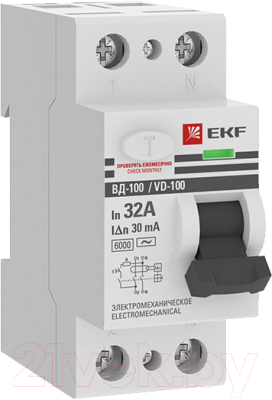Устройство защитного отключения EKF PROxima ВД-100 2P 32А 30мА / elcb-2-6-32-30-em-pro