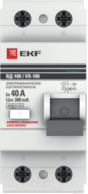 Дифференциальный автомат EKF PROxima ВД-100 2P 40А/300мА / elcb-2-40-300-em-pro