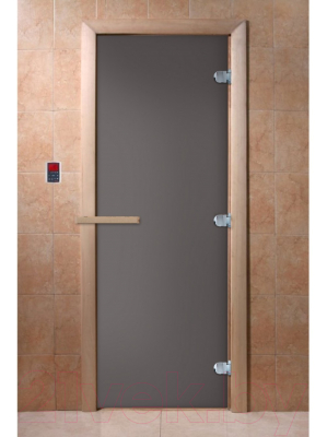 Стеклянная дверь для бани/сауны Doorwood Затмение 200х80 (графит матовый/листва)