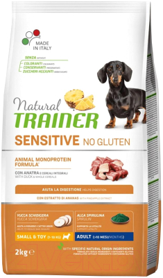 Сухой корм для собак Trainer Natural No Gluten для мелких пород с чувств. пищев. с уткой (2кг)
