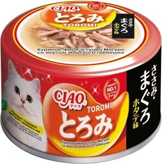 Влажный корм для кошек Inaba Toromi Филе курицы, тунец Магуро со вкусом морского гребешка