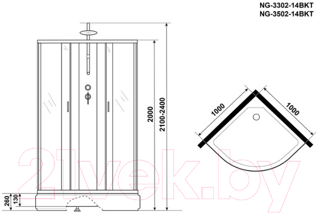 Душевая кабина Niagara NG-3502-14BKT 100x100x210 (тонированное стекло) — фото 4