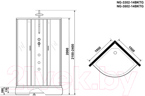 Душевая кабина Niagara NG-3502-14BKTG 100x100x210 (тонированное стекло) — фото 4