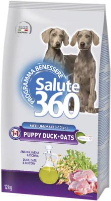 Сухой корм для собак Pet360 Salute для щенков сред. и крупных пород с уткой и овсом / 285764 (12кг)