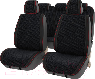 Комплект накидок на автомобильные сиденья PSV Hornet / 132561 (красный кант/черный)