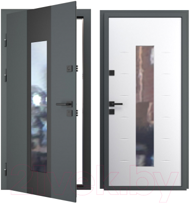 Входная дверь Guard Inox Black 96x205 (левая, графит/экосатин белый)