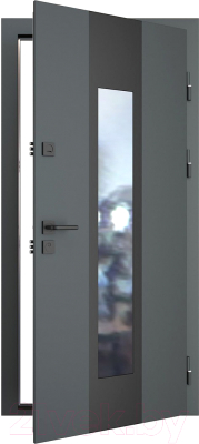 Входная дверь Guard Inox Black 96x205 (правая, графит/экосатин белый)