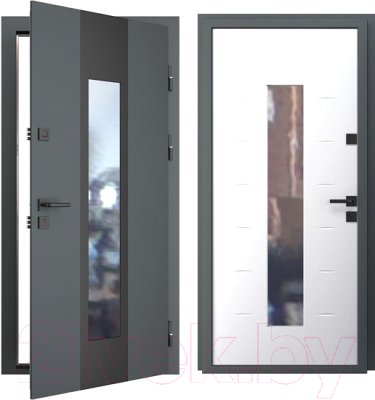 Входная дверь Guard Inox Black 96x205 (правая, графит/экосатин белый)
