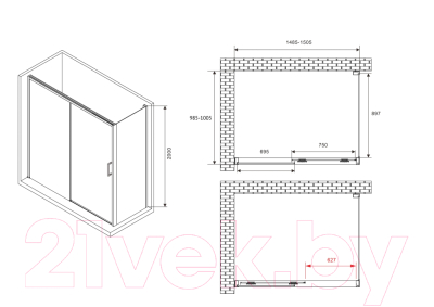 Душевой уголок Abber Komfort AG93150B-S102B