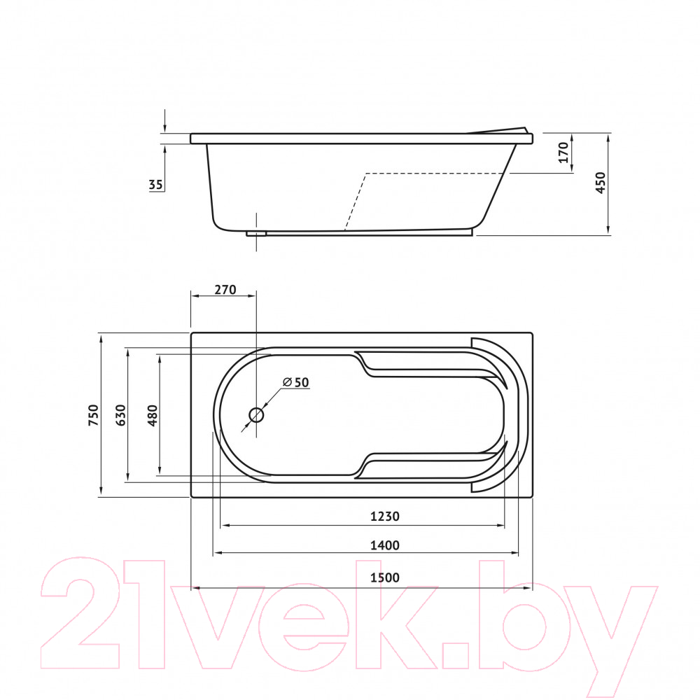 Ванна акриловая Berges Lumbo 150x75 / 050004