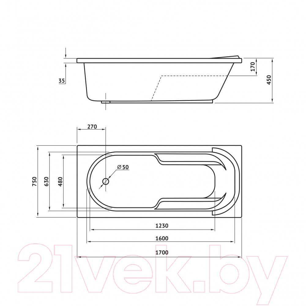 Ванна акриловая Berges Lumbo 170x75 / 050006