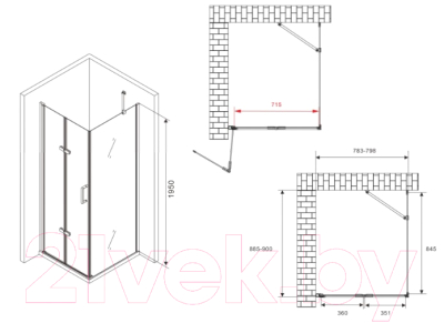 Купить Душевой уголок Abber Zart AG08080P-S91  