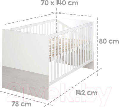 Детская кровать-трансформер Roba Julia 70x140 / 1911827 (белый/выбеленный дуб)