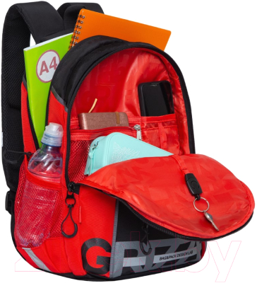 Школьный рюкзак Grizzly RB-259-1m (черный/красный/серый)