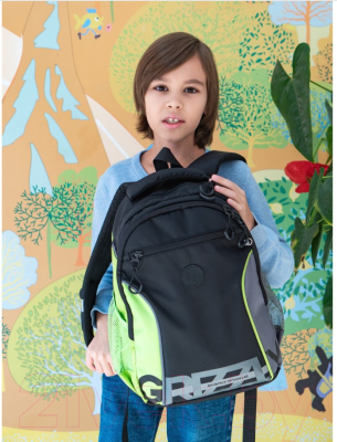 Школьный рюкзак Grizzly RB-259-1m (черный/салатовый/серый)