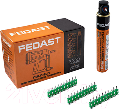 Гвозди для пистолета Fedast Усиленные 3x19мм + газовый баллон / fd3019egfc (1000шт)