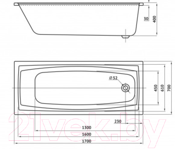 Ванна акриловая Berges Feya 170x70 / 050015