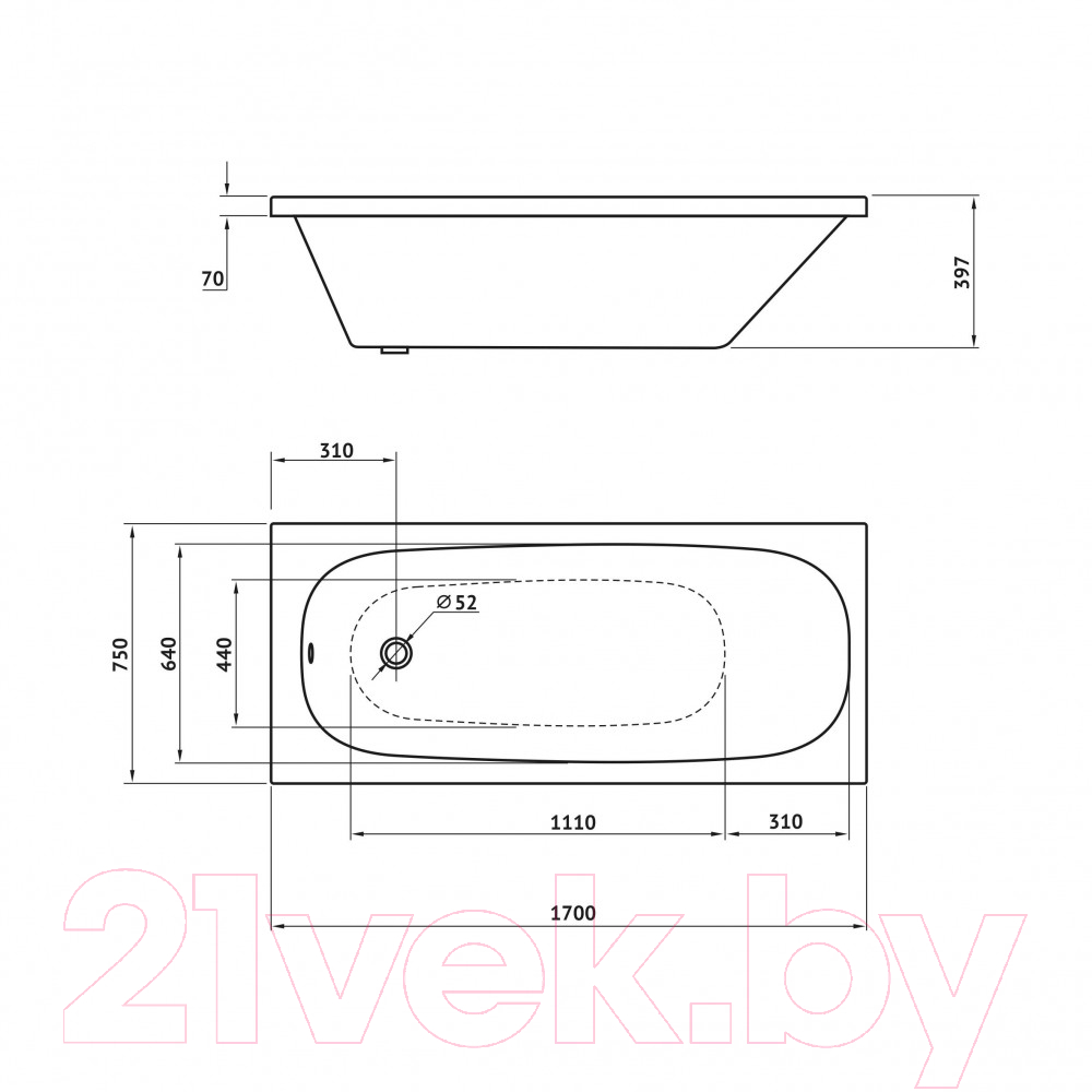 Ванна акриловая Berges Nelu 170x75 / 050023