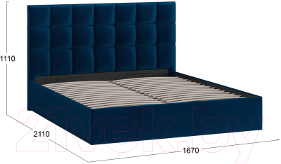 Двуспальная кровать ТриЯ Эмбер универсальный тип 1 с ПМ и заглушиной 160x200 (велюр Confetti Blue)