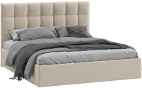 Двуспальная кровать ТриЯ Эмбер универсальный тип 1 с ПМ и заглушиной 160x200 (велюр Confetti Cream) - 
