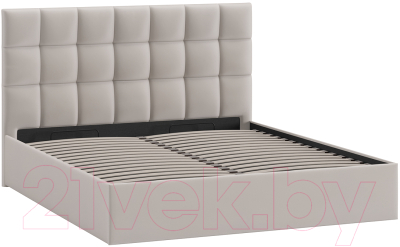 Двуспальная кровать ТриЯ Эмбер универсальный тип 1 с ПМ и заглушиной 160x200 (велюр Confetti Smoke)