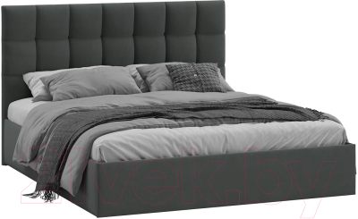 Двуспальная кровать ТриЯ Эмбер универсальный тип 1 с ПМ и заглушиной 160x200 (велюр графит)