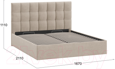 Двуспальная кровать ТриЯ Эмбер универсальный тип 1 с ПМ и заглушиной 160x200 (велюр мокко светлый)