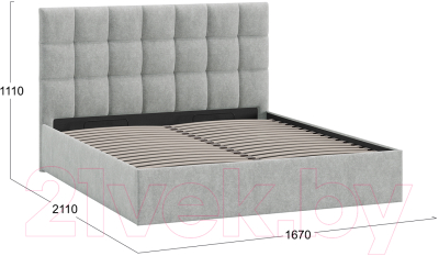 Двуспальная кровать ТриЯ Эмбер универсальный тип 1 с ПМ и заглушиной 160x200 (Jercy Silver)