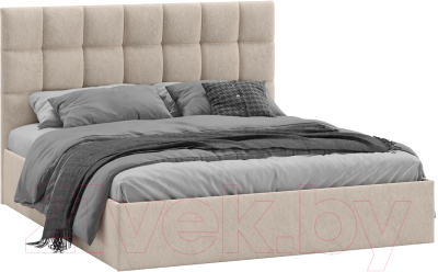 Двуспальная кровать ТриЯ Эмбер универсальный тип 1 с ПМ и заглушиной 160x200 (Wellmart Dark Beige)