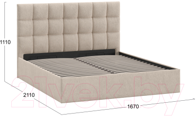 Двуспальная кровать ТриЯ Эмбер универсальный тип 1 с ПМ и заглушиной 160x200 (Wellmart Dark Beige)