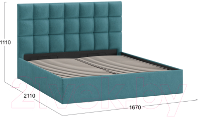Двуспальная кровать ТриЯ Эмбер универсальный тип 1 с ПМ и заглушиной 160x200 (Wellmart Indigo)