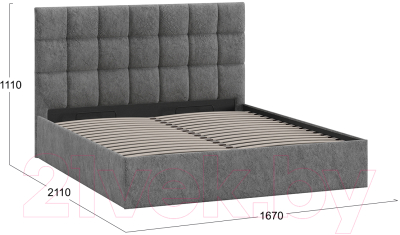 Двуспальная кровать ТриЯ Эмбер универсальный тип 1 с ПМ и заглушиной 160x200 (Wellmart Silver)