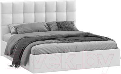 Двуспальная кровать ТриЯ Эмбер универсальный тип 1 с ПМ и заглушиной 160x200 (экокожа белый Polo)