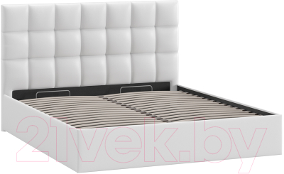 Двуспальная кровать ТриЯ Эмбер универсальный тип 1 с ПМ и заглушиной 160x200 (экокожа белый Polo)