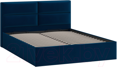 Двуспальная кровать ТриЯ Глосс универсальный тип 1 с ПМ и заглушиной 160x200 (велюр Confetti Blue)