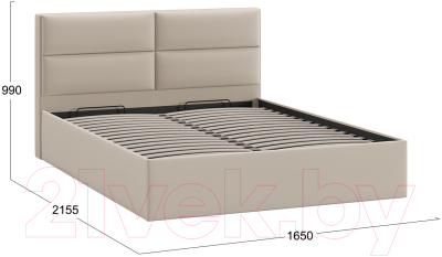 Двуспальная кровать ТриЯ Глосс универсальный тип 1 с ПМ и заглушиной 160x200 (велюр Confetti Cream)