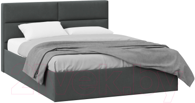 Двуспальная кровать ТриЯ Глосс универсальный тип 1 с ПМ и заглушиной 160x200 (велюр графит)