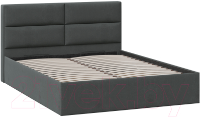 Двуспальная кровать ТриЯ Глосс универсальный тип 1 с ПМ и заглушиной 160x200 (велюр графит)