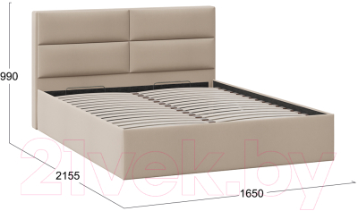 Двуспальная кровать ТриЯ Глосс универсальный тип 1 с ПМ и заглушиной 160x200 (велюр мокко светлый)