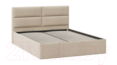 Двуспальная кровать ТриЯ Глосс универсальный тип 1 с ПМ и заглушиной 160x200 (велюр мокко светлый)