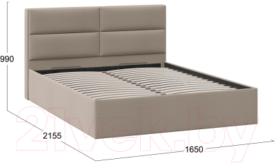 Двуспальная кровать ТриЯ Глосс универсальный тип 1 с ПМ и заглушиной 160x200 (велюр мокко темный)
