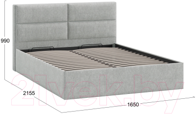 Двуспальная кровать ТриЯ Глосс универсальный тип 1 с ПМ и заглушиной 160x200 (Jercy Silver)