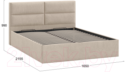 Двуспальная кровать ТриЯ Глосс универсальный тип 1 с ПМ и заглушиной 160x200 (Wellmart Dark Beige)