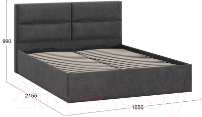 Двуспальная кровать ТриЯ Глосс универсальный тип 1 с ПМ и заглушиной 160x200 (Wellmart Graphite)