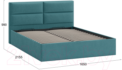 Двуспальная кровать ТриЯ Глосс универсальный тип 1 с ПМ и заглушиной 160x200 (Wellmart Indigo)