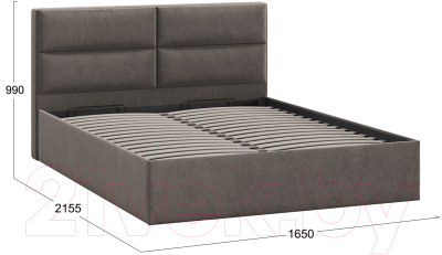 Двуспальная кровать ТриЯ Глосс универсальный тип 1 с ПМ и заглушиной 160x200 (Wellmart Latte)