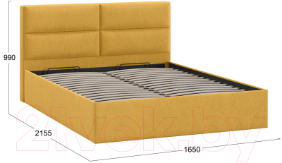 Двуспальная кровать ТриЯ Глосс универсальный тип 1 с ПМ и заглушиной 160x200 (Wellmart Yellow)