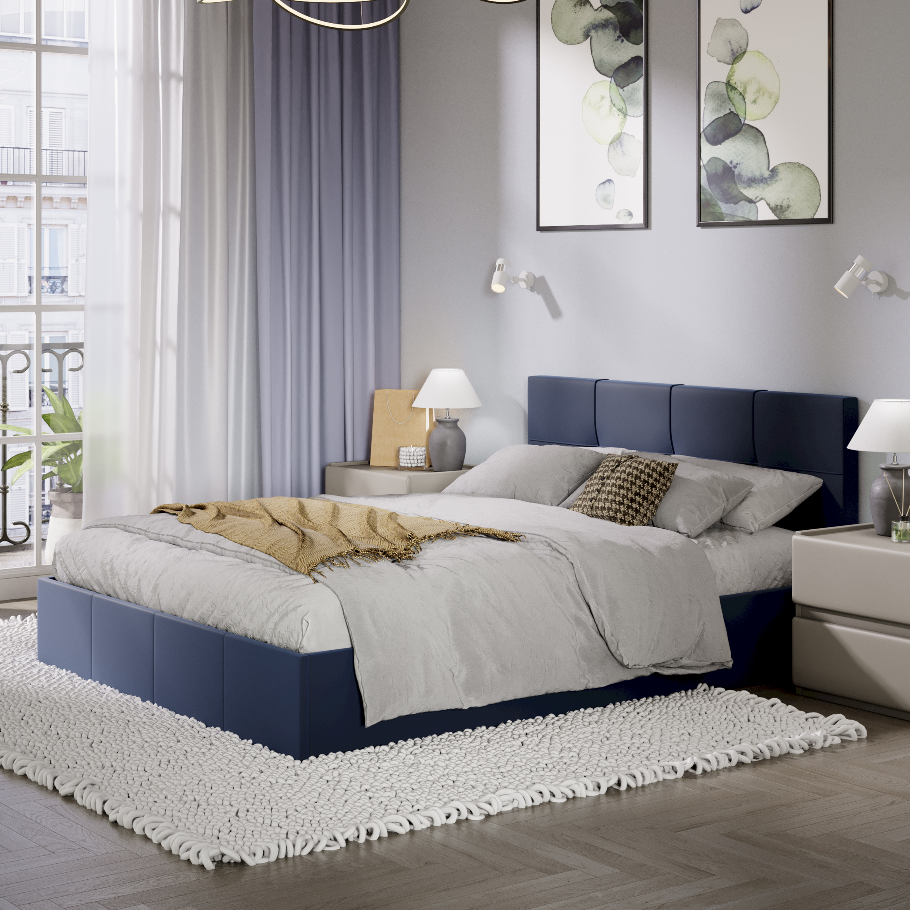 Двуспальная кровать ТриЯ Лора с ПМ 160x200 (велюр Confetti Blue) — фото 6