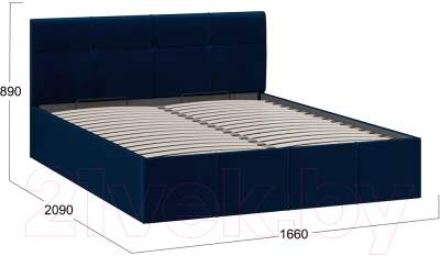 Двуспальная кровать ТриЯ Лора c мягкой обивкой и заглушиной с ПМ 160x200 (велюр Confetti Blue)